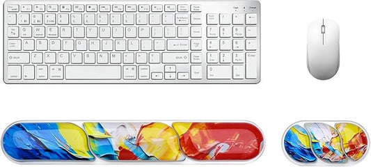 Keyboard and Mouse Wrist Rest, Silicone Gel Ergonomic Mouse Pad with Wrist Rest Set, Gaming Mousepad Arm Cushion Support for Computer Office Desk Accessories (Clear Gel Colorful - 2)