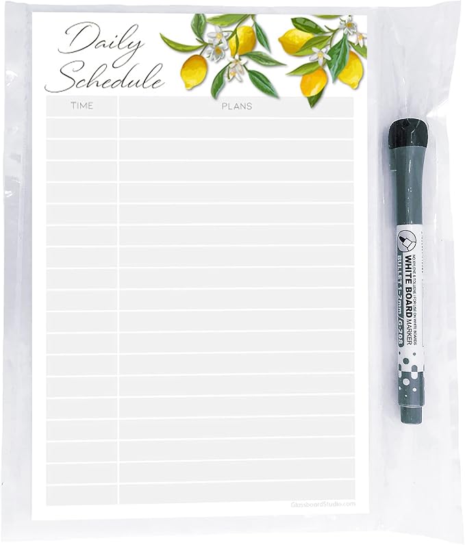 Dry Erase Daily Schedule Planner Sticker Decal by Glassboard Studio | Removable & Reusable | Magnetic Fine-Tip Marker Included (6 x 9 inches, Lemon Fresh)
