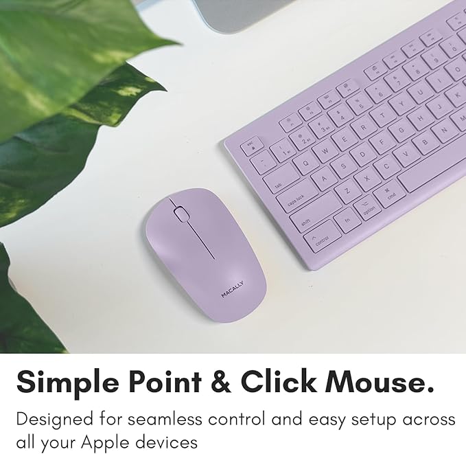 Macally Wireless Keyboard and Mouse Combo for Mac - Compatible Apple Bluetooth Keyboard and Mouse Combo for MacBook Pro/Air, iMac, Mac mini/Pro/Studio (Multi Device, Rechargeable, Emoji Keys, Purple)