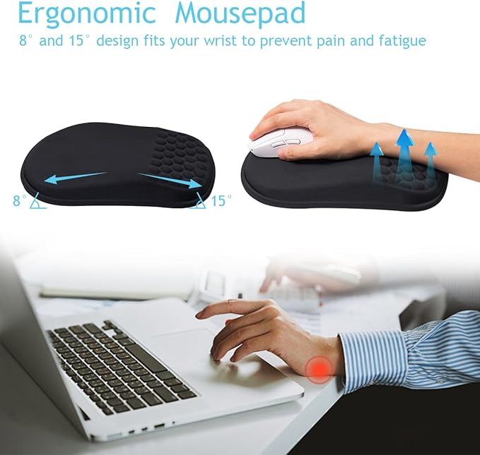 Black Wrist Rest for Keyboard and Mouse - Memory Foam Ergonomic Mouse Pad, Comfortable Arm Rest with Non-Slip Base for 60% 65% 75% Keyboard/Latop/Office/Home
