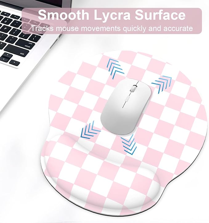 Ergonomic Mouse Pad with Wrist Rest and Keyboard Wrist Rest, Mousepad and Wrist Rest for Computer Keyboard, Pain Relief, Non-Slip Base, Mouse Pad with Wrist Support for Gaming, Office, Pink Checkered