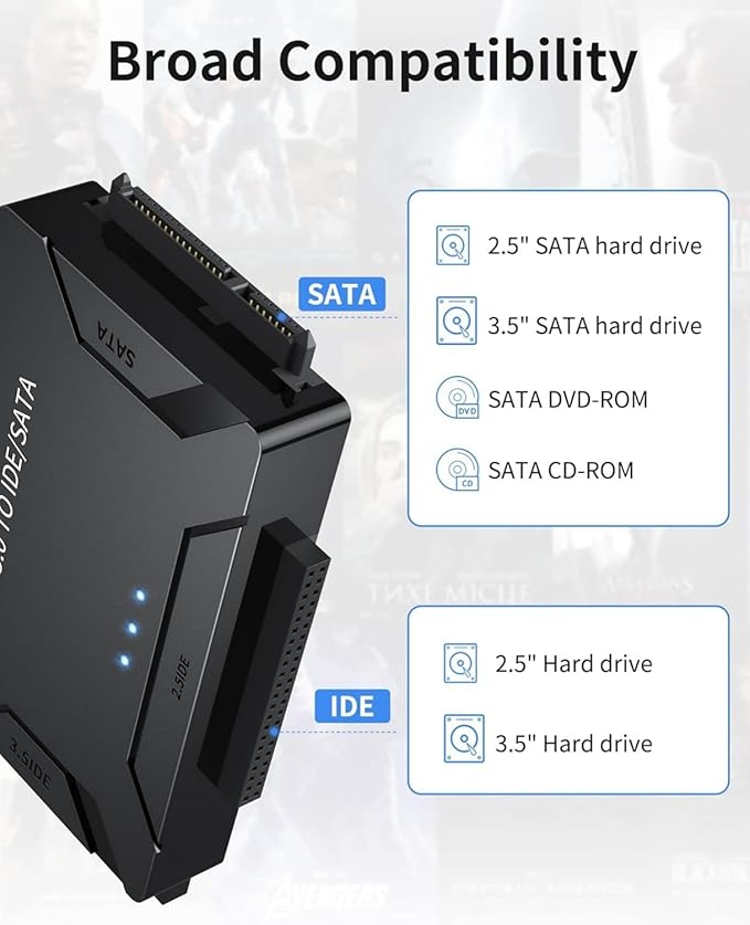POSUGEAR USB 3.0 to IDE and SATA Adapter, Hard Drive Adapter Cable Universal for 2.5/3.5 inch HDD/SSD Hard Drive Disk, Hard Drive Reader with 12V/2A Power Adapter
