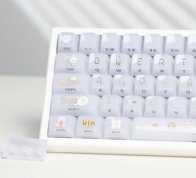 Womier Keyboard Keycaps Jelly, White Ceramic Keycaps Style, Cake Sheep Key Cap Transparent Side Printing Custom 60 65 75 100 Percent for Cherry MX,Gateron Mechanical Keyboards,MDA Profile