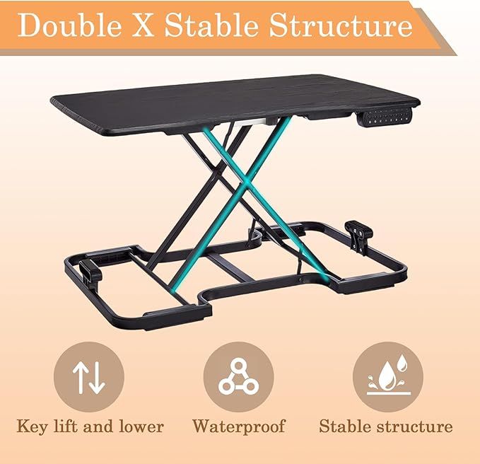 Electric Standing Desk Converter, 32 Inch Height Adjustable Sit Stand Desktop Riser, 5-Level Portable Computer Workstation with Wood Surface, Black