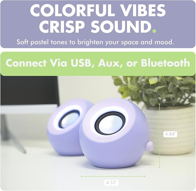 X9 Performance Purple Computer Speakers for Desktop PC with RGB Lighting, Bluetooth, USB, and AUX - Triple Mode Connection, Dual 2.25" Drivers for Work and Play - Bluetooth PC Speakers - Purple