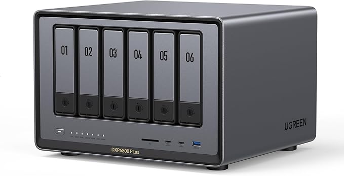 UGREEN NAS DXP6800 Plus 6-Bay Desktop NAS, Intel i3 1215u 6-Core CPU, 8GB DDR5 RAM, 128G SSD, 1x 10GbE and 1x 2.5GbE LAN Port, 2X M.2 NVMe Slots, 4K HDMI, Network Attached Storage (Diskless)