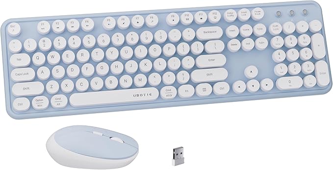 x UBOTIE Colorful Wireless Keyboard and Mouse Combo, Full-Sized Office Keyboard with Typewriter Flexible Keys, 2.4GHz Dropout-Free Connection, Optical Mouse for PC Laptop(Blue White)