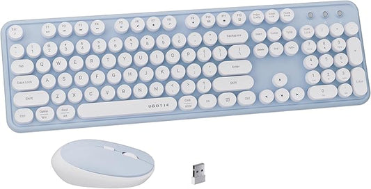 x UBOTIE Colorful Wireless Keyboard and Mouse Combo, Full-Sized Office Keyboard with Typewriter Flexible Keys, 2.4GHz Dropout-Free Connection, Optical Mouse for PC Laptop(Blue White)