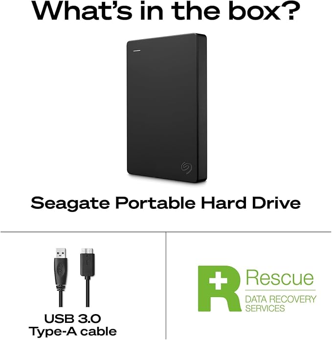 Seagate Portable 4TB External Hard Drive HDD – USB 3.0 for PC, Mac, Xbox, & PlayStation - 1-Year Rescue Service (SRD0NF1)