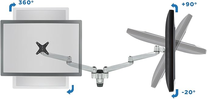 Mount-It! Premium Modular Dual Monitor Wall Mount Arms | Tilt Swivel VESA Wall Mount | Fits 13 15 17 19 21.5 24 27 Inch Computer Screens with 75 100 VESA Patterns | Silver