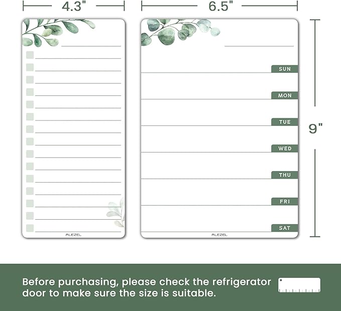 Weekly Calendar Whiteboard for Refrigerator, Magnetic Weekly Planner for Fridge - Set of Greenery Dry Erase Menu Board & 2 to Do List, 3 Markers + Eraser