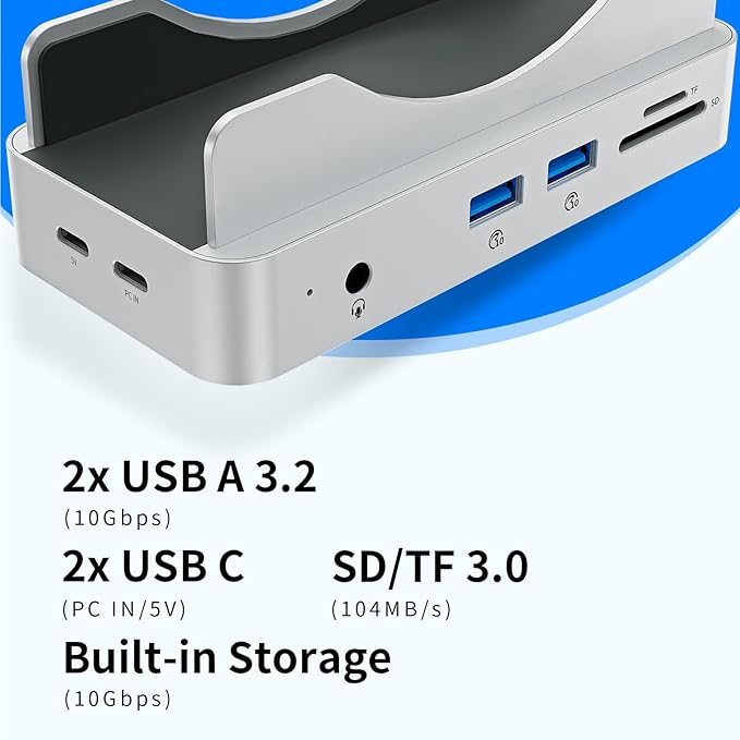 PHIXERO PSE Dock Stand for Mac mini M4 with 2TB NVMe SSD, 6-in-1 Aluminum Hub, 10Gbps USB-A, SD/TF Reader, Stand Docking Station for Mac mini M4/M4 Pro