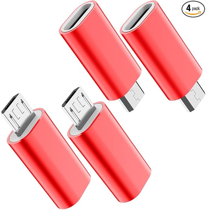 JXMOX USB C to Micro USB Adapter, (4-Pack) Type C Female to Micro USB Male Convert Connector Support Charge Data Sync Compatible with Samsung Galaxy S7/S7 Edge, Nexus 5/6 and Micro USB Devices (Red)