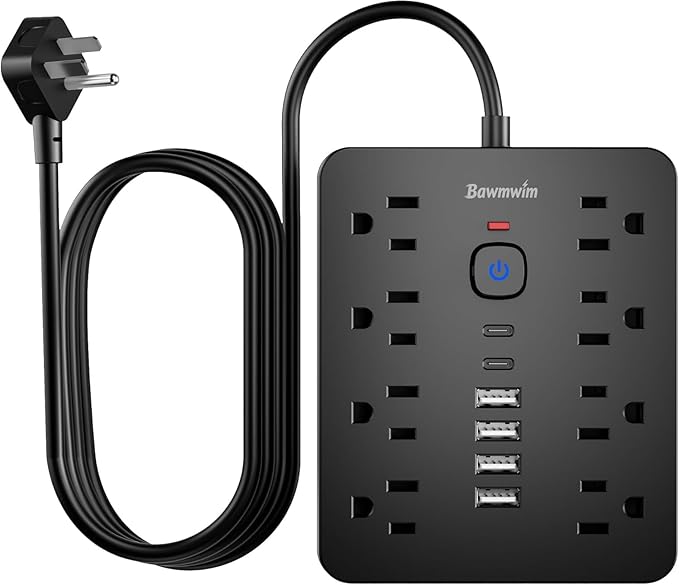 Surge Protector Power Strip, 8 Outlets(1850W/15A), 6 USB Charging Ports(2 USB C), 6FT Flat Plug Extension Cord Outlet Extender with Overload Protection, ETL Certified for Office, Dorm Room