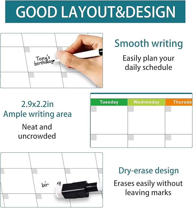 Dry Erase Calendar for Wall 24" x 36" - Undated 3 Month Wall Calendar Dry Erase Reusable Whiteboard Calendar, Vertical Erasable Monthly Planner for Home Office School Planning