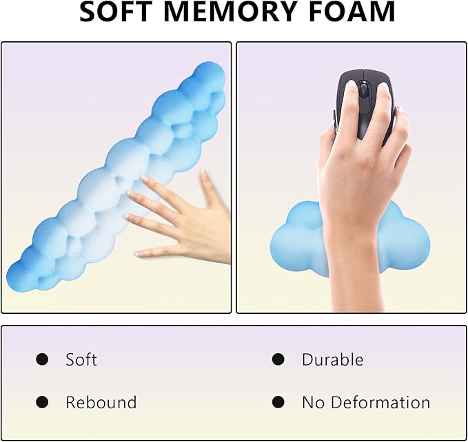 2 PCS Keyboard Cloud Wrist Rest, Memory Foam Keyboard Palm Rest with Non-Slip Base Ergonomic Keyboard Wrist for Pain Relief, Soft Wrist Rest for Office, Computer, Laptop, Gaming Office (Blue)