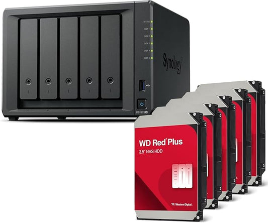 Synology DS1525+(2X 2.5GbE Ports, Ryzen V1500B, 8GB RAM) 5-Bay 20TB Bundle with 5X 4TB WD Red Plus HDDs