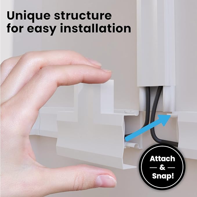 EVEO Cable Hider Wall 306” - Cable Raceway Cord Hider - Wire Covers for Cords on Wall, Cord Cover, Wall Cable Hider, Cable Concealer, Wire Hiders for TV on Wall - 20X (L16 W1.1 H0.55) - Large | White