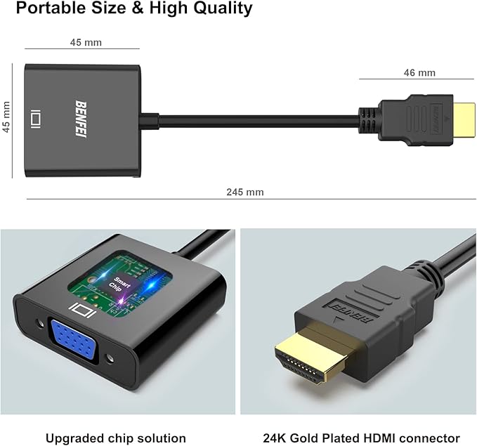 BENFEI HDMI to VGA, 5 Pack, Gold-Plated HDMI to VGA Adapter (Male to Female) for Computer, Desktop, Laptop, PC, Monitor, Projector, HDTV, Chromebook, Raspberry Pi, Roku, Xbox and More - Black