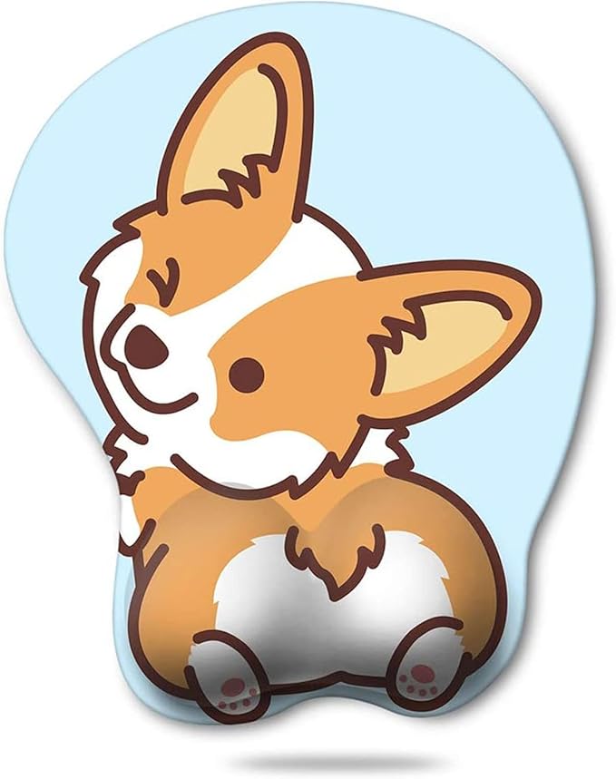 HAOCOO Ergonomic Mouse Pad with Wrist Support,Non-Slip Backing Corgi Anime Cute Gel Mouse Pad Wrist Rest, Easy-Typing and Pain Relief for Gaming Office Computer Laptop(Blue Cute Corgi)