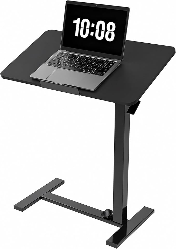 DUMOS Mobile Standing Desk, Height Adjustable Laptop Desk with Pneumatic Lift, Portable Computer Workstation Cart for Bed, Couch, Office, Sofa, Black