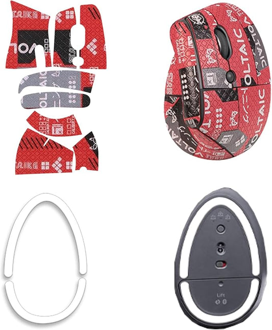 Mouse Grip Tape for Logitech Lift, Rounded Curved Edges Mouse Feet Skates,Self-Adhesive PreCut Sweat-Resistant Professional Mice Upgrade Kit(Foot pad + Red Mouse Grip Tape)