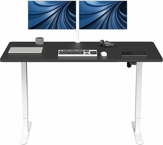 VIVO Electric 60 x 30 inch Stand Up Desk, Height Adjustable, Black Top White Frame, Home and Office Furniture Sets, DESK-KIT-0W6B