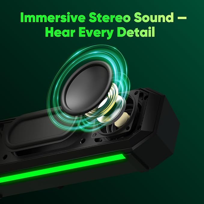 INGA Computer Speakers with Detachable Mic, Plug-and-Play USB Soundbar with Dynamic Lighting, Game/Music Modes, Compatible with PC, Laptop, PS5, Mac (10W)