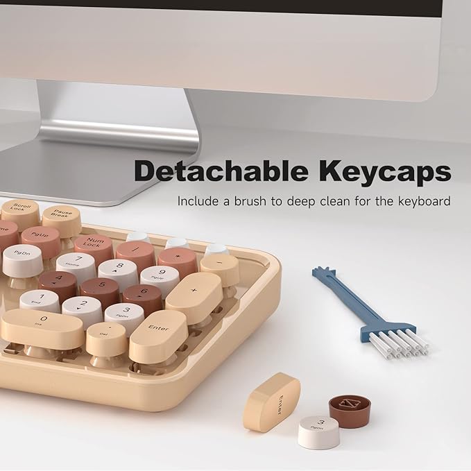 KNOWSQT Wired Computer Keyboard - Milk Tea Colorful Retro Full Size Round Keycaps Plug and Play Typewriter Cute Keyboards for Windows, Laptop, PC, Desktop, Computer