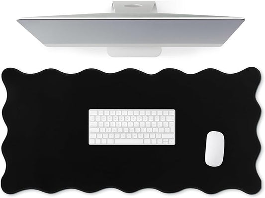 Scalloped Desk Mat Large Scalloped Piping Cute Desk Mat Aesthetic Preppy Table Pad Large Nonslip Pad with Edge Stitching Waterproof Gaming(Black,31.5 x 15.75 Inches)