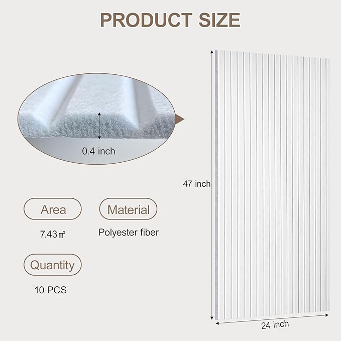 10 Packs Acoustic Panels,Large 47" X 24" X 0.38" Soundproof Wall Panels,Self-adhesive Sound Absorbing Dampening Panel,Sound Proof Panels for Walls Home Studio and Office(White)