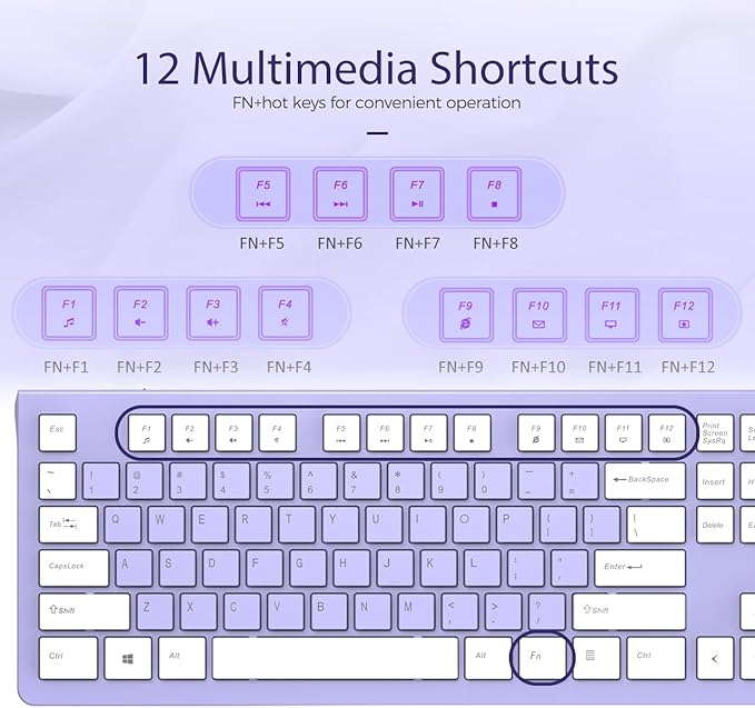 Wired Keyboard, Ultra-Thin USB Wired Computer Keyboard, Low-Profile Keys, Spill-Resistant, Multimedia Keys, Compatible with Windows, Mac, Chrome, Linux, and Android-Purple
