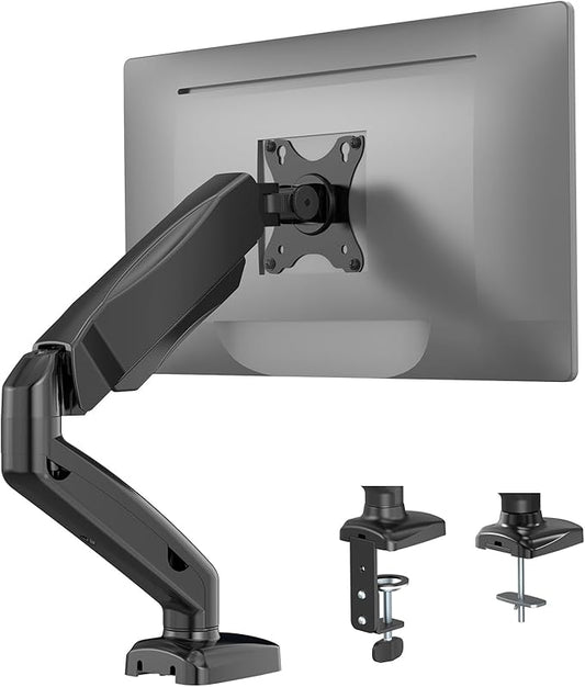 WALI Single Monitor Arm for 17-32 inch Screens, Adjustable Gas Spring Single Monitor Mount Holds 19.8lbs, Computer Monitor Stand for Desk, Clamp and Grommet Base, VESA 75/100mm (GSMP001), Matte Black
