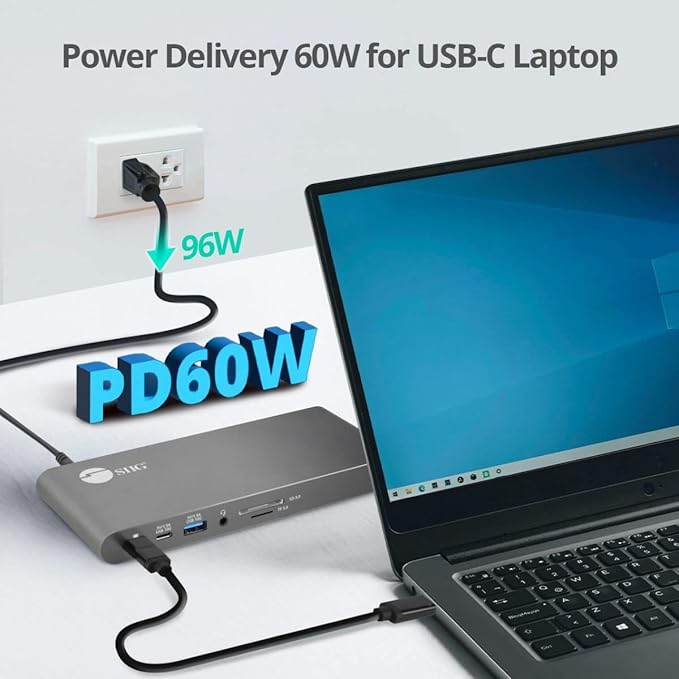 SIIG 4K USB-C MST Docking Station Dual 4K60Hz Display for Windows Laptops, Thunderbolt 3 Compatible, 60W PD, HDMI, Ethernet, SD/TF 3.0, USB 10G, Audio, Vertical/Horizontal Design (JU-DK0N11-S1)