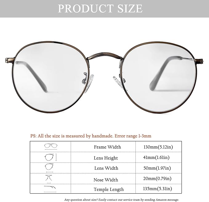 HJSTES Round Blue Light Glasses for Women Men Retro Circle Clear Lens Metal Frame Eyeglasses