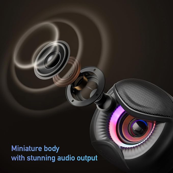 USB Computer Speakers, 3.5mm Aux Speaker and USB Powered Interface are Suitable for Desktop Laptop Monitor, Owl Eye Design, Includes a USB-C Adapter, Colorful Lights