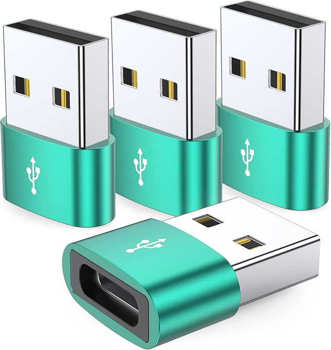 JXMOX USB to USB C Adapter 4-Pack,USB C Female to A Male Charger Type C Converter for Apple Watch Ultra iWatch 7 8,iPhone 16 15 14 13 12 11 Plus Pro Max Mini,iPad Pro,Samsung Galaxy S24 S23 S22+ S21
