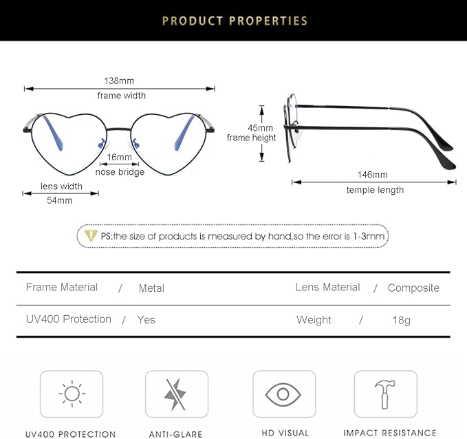 Gleyemor Heart Shaped Blue Light Glasses for Women Cute Computer Glasses