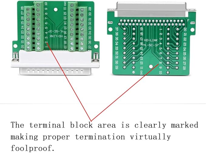Thinner DB37 Solderless RS232 D-SUB Serial to 37-pin Port Terminal Adapter Connector Breakout Board with Case Long Bolts Tail Pipe (Male + Female)