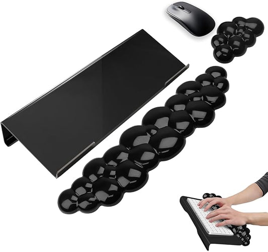 Computer Keyboard Stand with Gel Cloud Wrist Rest Keyboard Riser for Desk Cute Silicone Mouse Wrist Pad Set Easy Typing Ergonomic Tilted Acrylic Transparent Keyboard Holder for Desktop Office Black