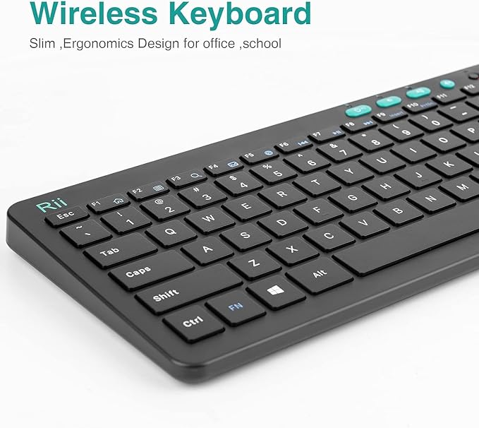 Rii RKM709 2.4 Gigahertz Ultra-Slim Wireless Keyboard and Mouse Combo, Multimedia Office Keyboard for PC, Laptop and Desktop,Business Office(Black)-New