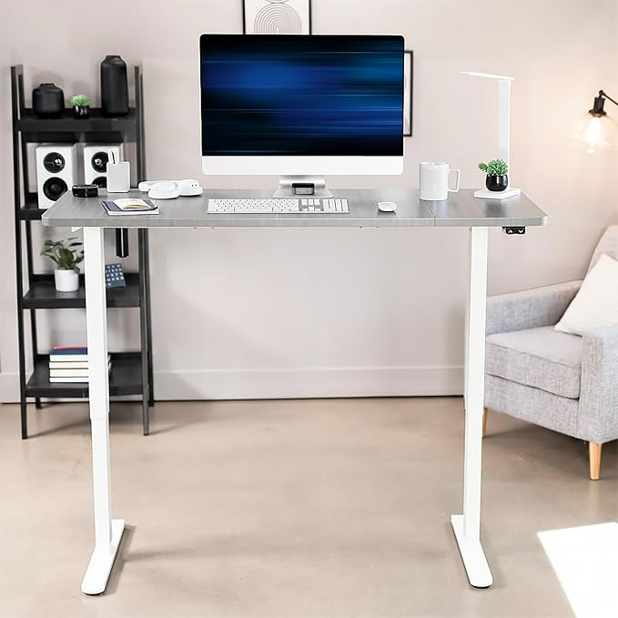 VIVO Electric 60 x 24 inch Stand Up Desk, Height Adjustable, Dark Gray Top, White Frame, Home and Office Furniture Sets, DESK-KIT-W06G