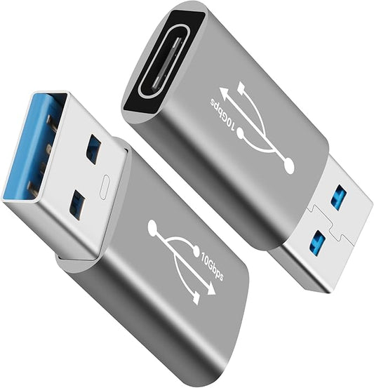 USB 3.0 to USB C 3.1 Adapter 2 Pack,10Gbps Double Sided Data Transfer, USB A Male to USB C Female Converter Connector Support 3A Fast Charging for iPhone 16/15 Series, PC, Laptop, MacBook, iPhone,iPad