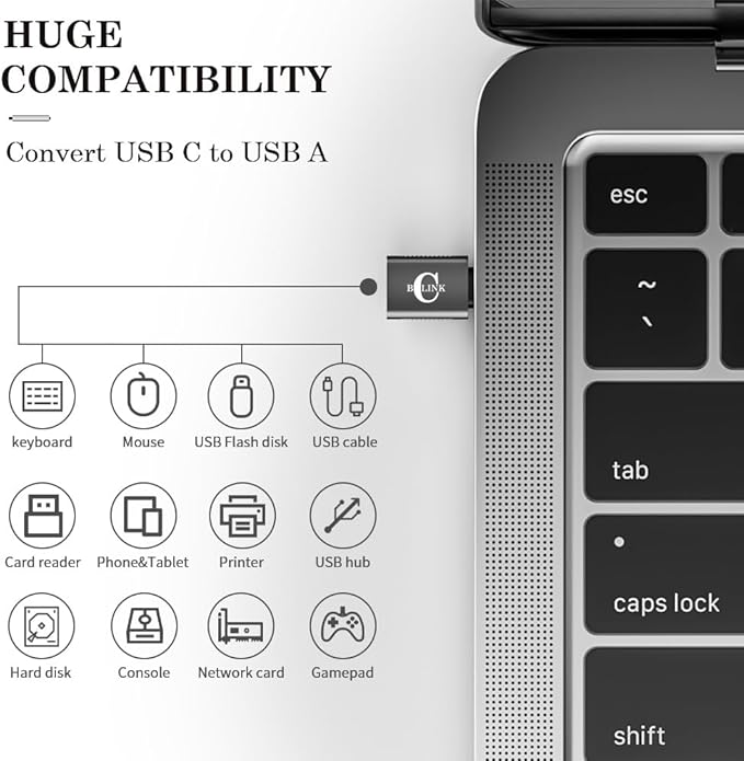 10Gbps USB C to USB Adapter (2 Pack), USB 3.2 Gen 2 Fit Side by Side, USB C Male to USB A Female Converter for iPhone 16 15 Series, iPad, MacBook and More Type C Devices
