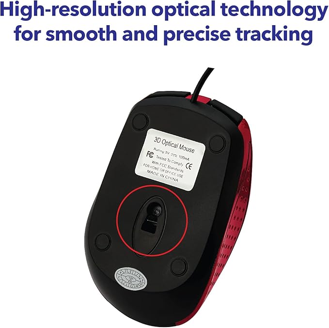 Verbatim 99742 Wired USB Computer Mouse - Corded USB Mouse for Laptops and PCs - Right or Left Hand Use, Red, 1.4" x 2.4" x 3.9"