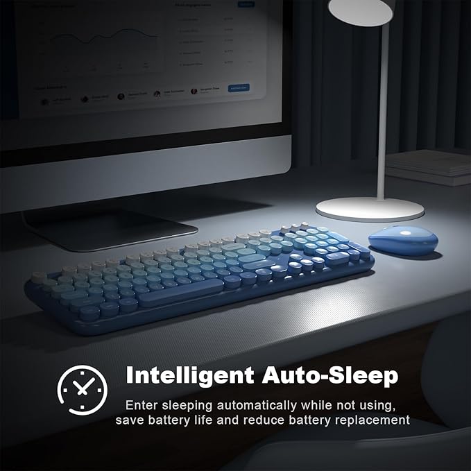 MOFII Wireless Keyboard and Mouse Combo - Blue-Gradient Full-Sized Plug and Play Colorful Computer Keyboards - 104 Keys Round Keycap USB 2.4G Cute Keyboard for Windows/Laptop/Mac/Desktop/PC