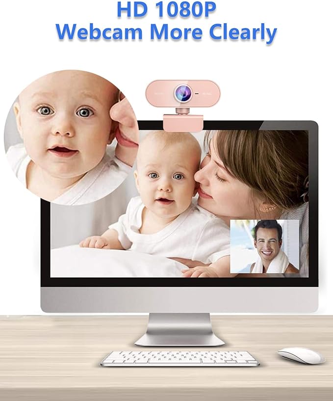 Webcam for PC&1080P HD Web Cam,Webcam with Microphone,Stand for PC/MAC/Laptop/Desktop,Wide Angle Web Cameras for YouTube,Skype,Zoom,Xbox One,Video Calling,Studying Pink