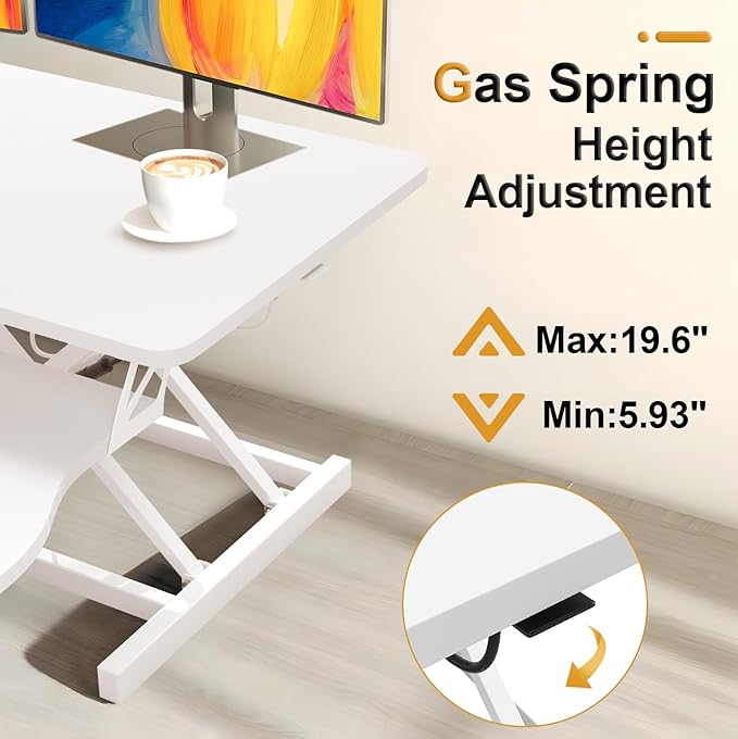 Standing Desk Converter 32 inch Height Adjustable Sit to Stand Up Desk Tabletop Dual Monitor and Laptop Workstation for Home Office with Wide Keyboard Tray Spacious 2-Tier Desktop White
