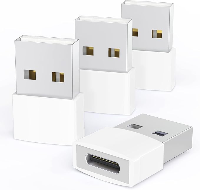 Syntech USB to USB C Adapter 4 Pack, Type C Female to USB Male Converter Power Charger Cable Adapter Compatible with MagSafe Apple Watch Series 10/SE/Ultra 2 iPhone 17 E Air Pro Max AirPods Pro, White