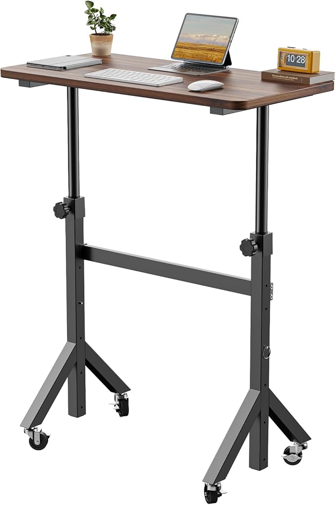 ErGear Small Standing Desk Adjustable Height, 6 Height Settings Up to 46.5″, Walking Pad Desk with Triangular Leg Design, Smooth Mobility with Lockable Wheels, Standing Desk for Walking Pad
